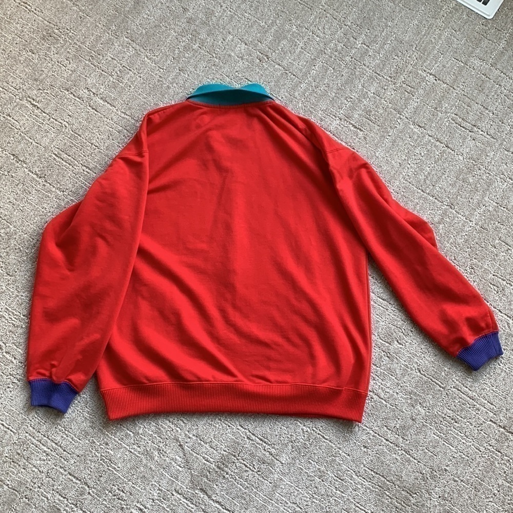 Blast 80s Colorblock Colorful Collared Popover Button up Vintage Sweatshirt Sm - Picture 6 of 8